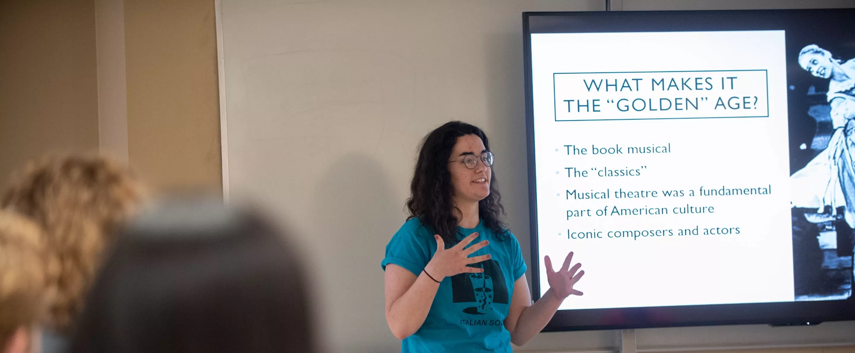 Student gives a presentation in Music History class