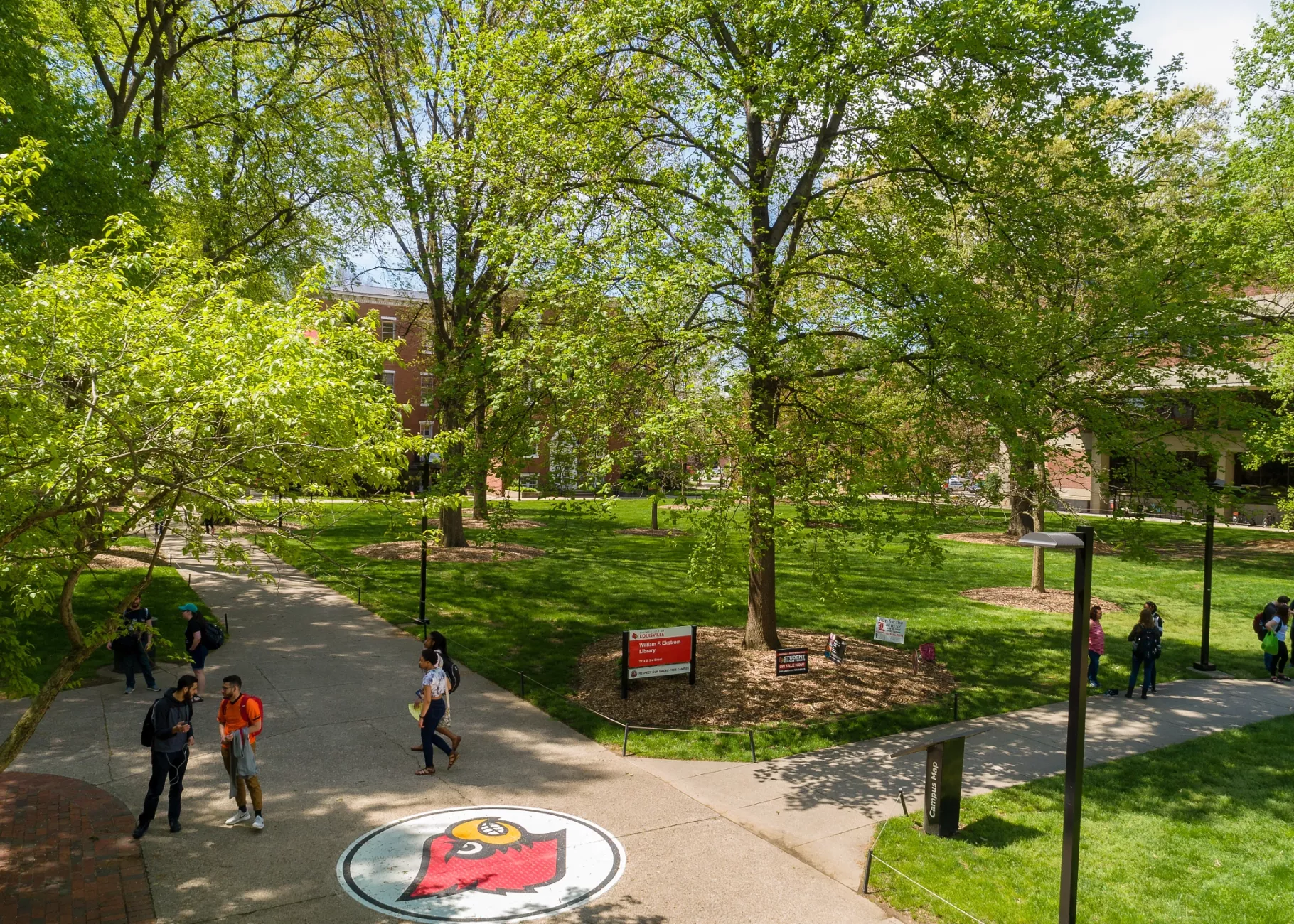 Ekstrom Library and Quad with students