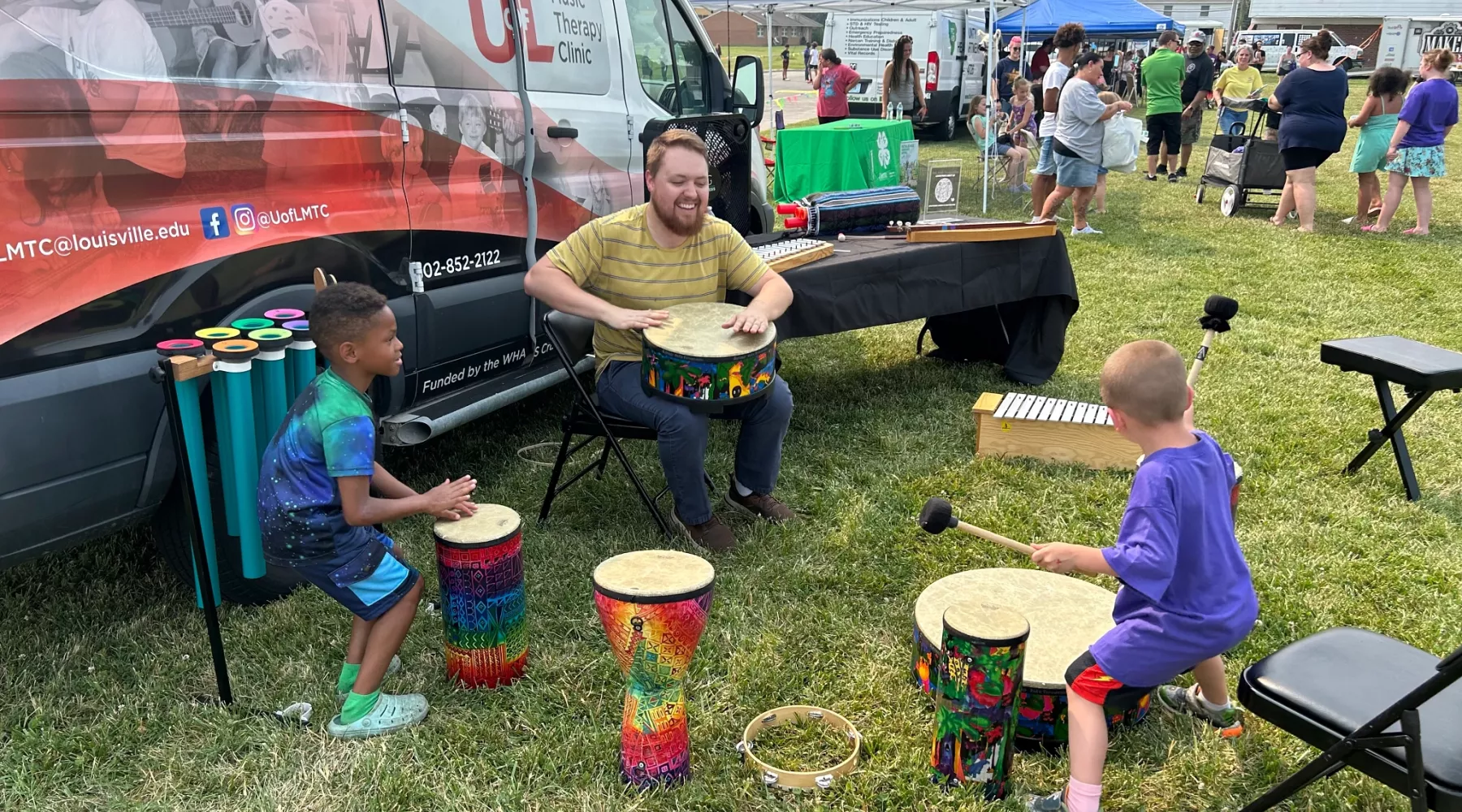 Music Therapy Clinic playing music outside