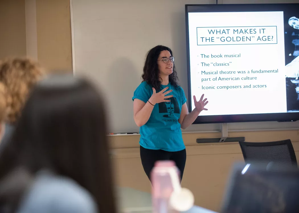 Student gives a presentation in Music History class