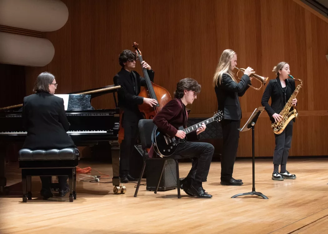Five students in a jazz band