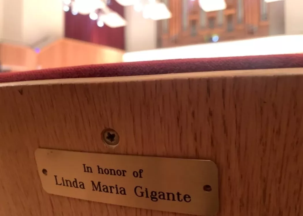 Seat plaque in Comstock Hall