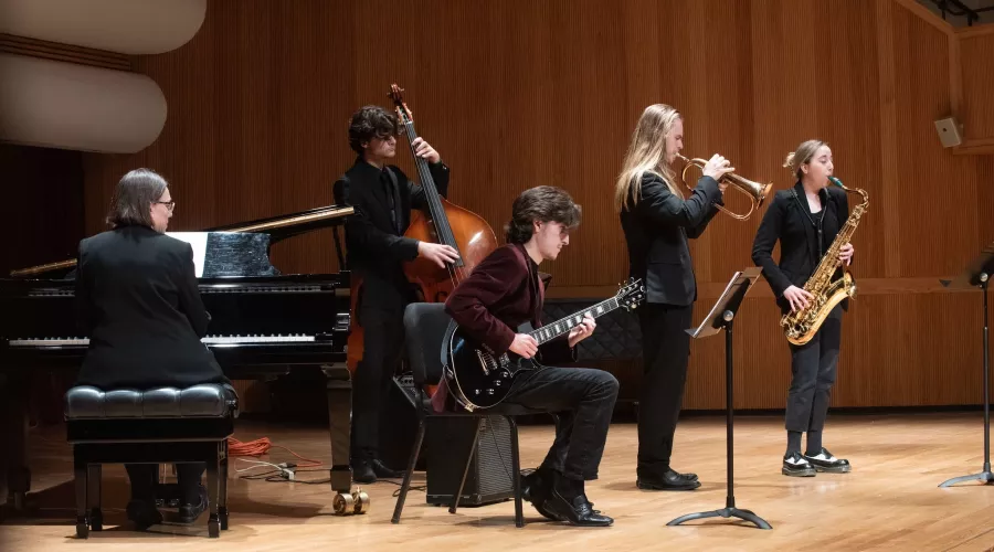 Five students in a jazz band