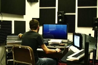 Student in computer music studio